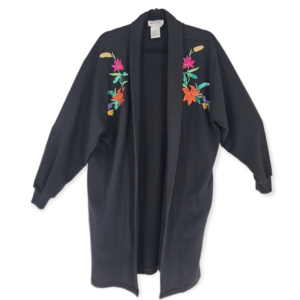 VINTAGE Embellished Floral Sweatshirt Coat 1x